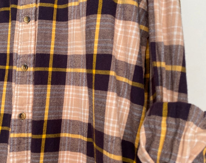 XL vintage flannel shirt, colors are blush purple and yellow plaid, bridesmaid flannels,  Xlarge