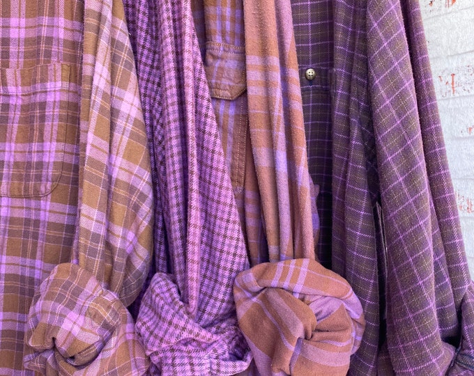 L/XL Nightshirt Style vintage flannel shirts curated as a set of 4, purple flannels, bridesmaid robes, wedding flannels, robe