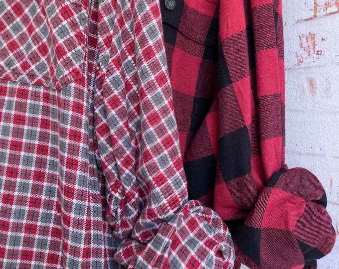 3X vintage flannel shirts curated as a set of 2 burgundy plaid shirt XXXL big and tall