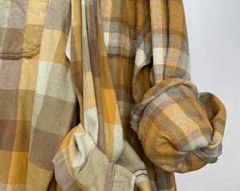 2 Nightshirt style flannel shirt set, vintage flannels, colors are mint copper tan and mustard, size small and M/L, bridesmaid robes