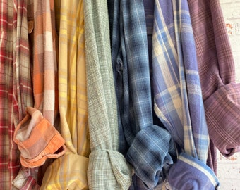 M/L vintage flannel shirts curated as a set of 7 in the chakra colors