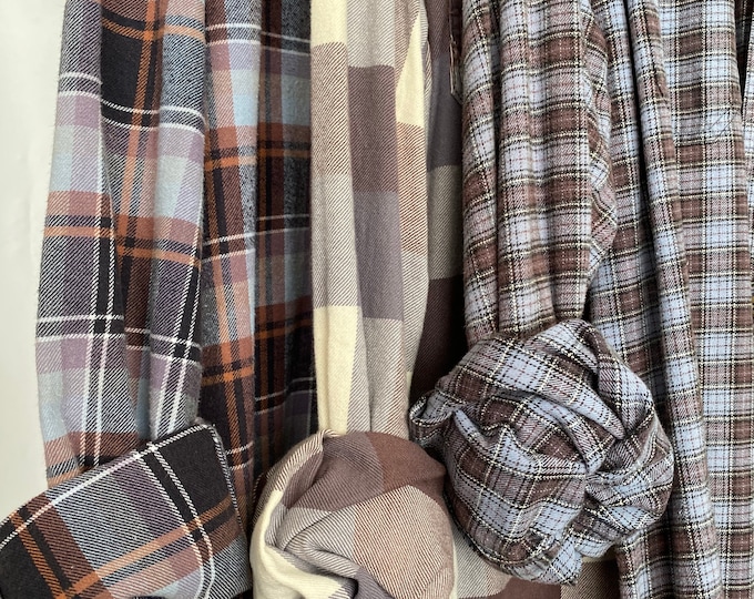 L/XL vintage flannel shirts curated as a set of 3, mauve and dove blue, large Xlarge, bridesmaid flannels