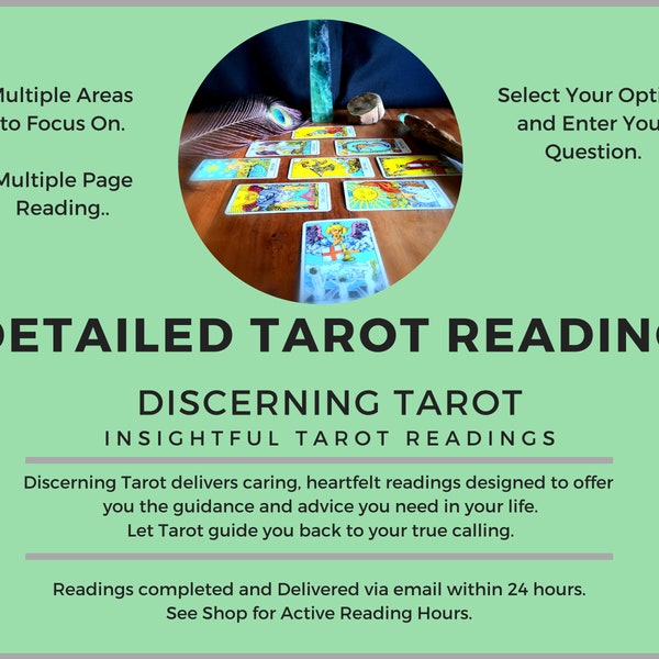 Detailed tarot reading, multiple page length, same day reading, within 24 hours.