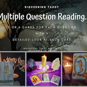 Lectura de Tarot de Múltiples Preguntas, Mismo Día, Entrega por Email, 5 - 6 Cartas.