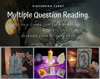 Multiple Question Tarot Reading, Same Day, Delivery via email, 5 - 6 Cards.