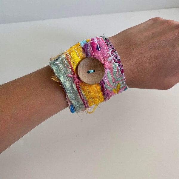 Bohemian Fabric Bracelet | Hippie Accessories | Gypsy Fashion | Recycled Fabric Wrist Cuff | Boho Friendship Bracelet | Colorful Hippie Cuff