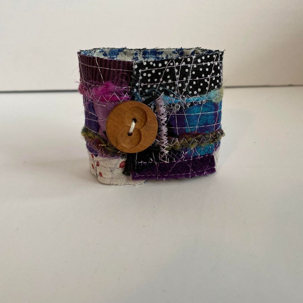 Boho Fabric Cuff Bracelet | Gypsy Jewelry Bangle | Bohemian Quilted Fabric Cuff | Bohemian Gift for Xmas | Handmade Recycled Bracelet Cuff