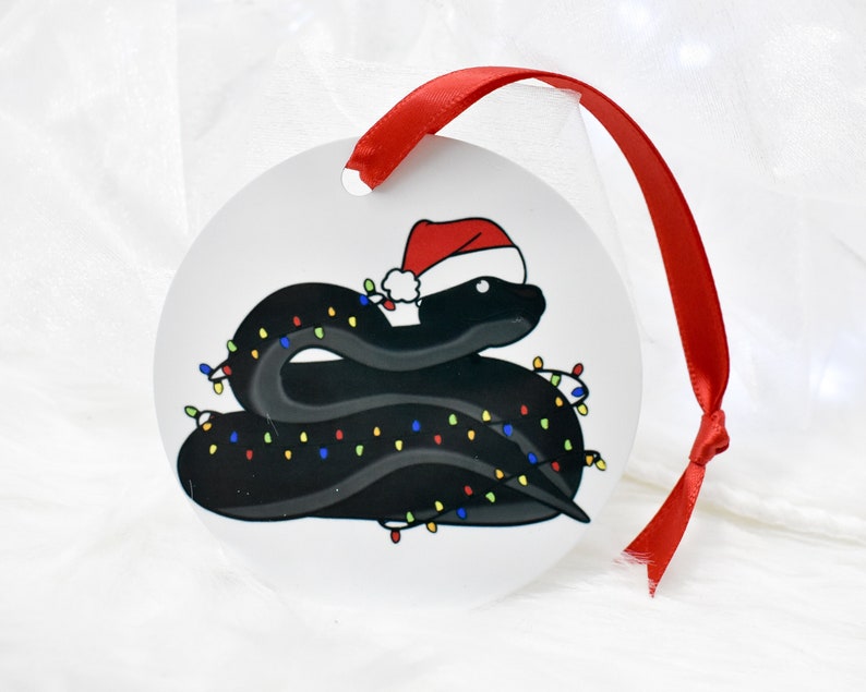 Snake Christmas Ornaments, Cute Christmas Snake Ornament, Gift for Snake Owners, Santa Snake Ornaments, Mailable Snake Gift, Black Snakes 