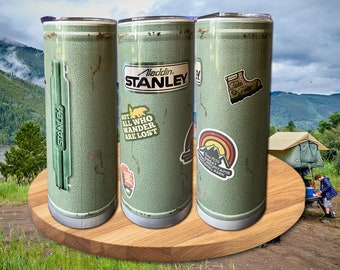 Vintage Stanley Aladdin thermos, metal thermos, one quart, made in USA,  glass insulator, rustic distressed, 1970s