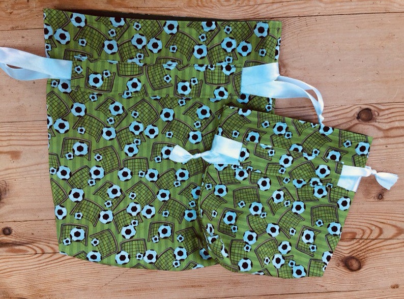 Football Gift Bags Drawstring Eco-Friendly 100/% Cotton Fabric Party Bags Re-Usable Lined Washable