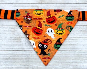 Halloween dog bandana, reversible dog bandana, over the collar dog bandana