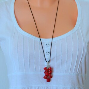 collier de corail, long collier de corail rouge, collier pendentif de corail rouge, collier de corail, cadeau pour elle image 5