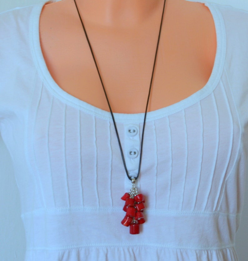 collier de corail, long collier de corail rouge, collier pendentif de corail rouge, collier de corail, cadeau pour elle image 5