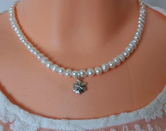 Zoetwaterparelsnoer, witte parelsnoer, bruiloft parelsnoer, elegante ketting voor vrouwen, cadeau voor haar