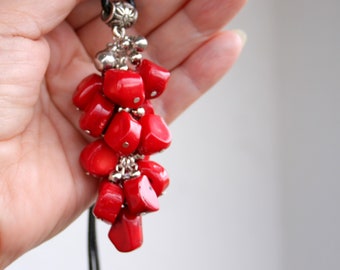 coral necklace, long red coral necklace, red coral pendant necklace, statement coral necklace, gift for her