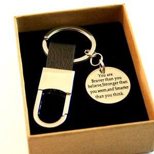 Motivation keychain, you are stronger than you think, key tag holder rings, leather keychain, inspirational keychain,  graduation gift