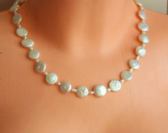 Collier de perles pièce de monnaie, collier de perles véritables, collier de pierres de naissance de juin, collier de perles baroques, bijoux de mariage en perles