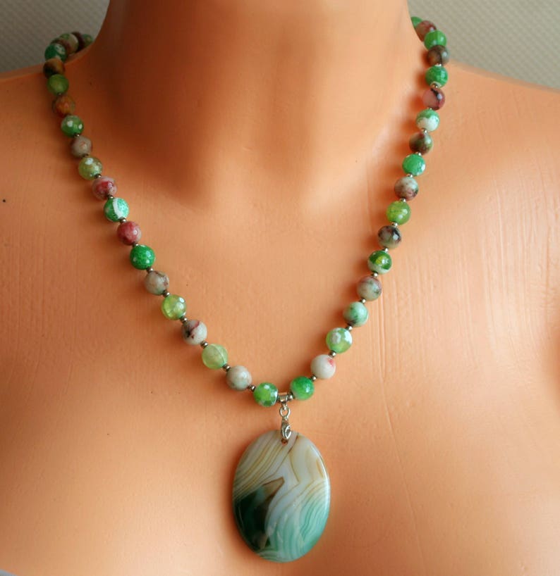 Green agate necklace, healing gemstone necklaces, beadwork necklace, designer necklace, mala necklace, jewelry gift for her image 4