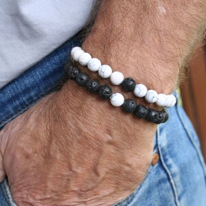 Couple bracelet, black lava bracelet and howlite bracelet, double protection bracelets for him, bracelet for her, yin yang bracelet