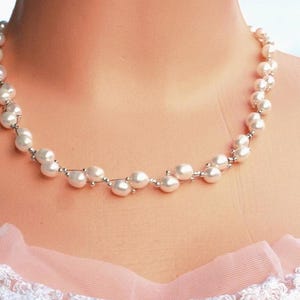pearl necklace, real freshwater pearl necklace, white pearl necklace, wedding necklace,  anniversary gift for her