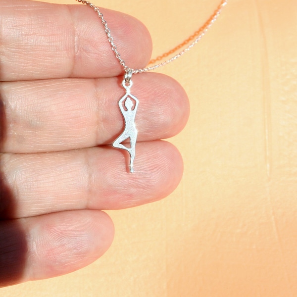 Yoga tree necklace, vrikshasana sterling silver necklace, tree pose necklace, tiny yoga necklace, meditation necklace, mood-boosting gift