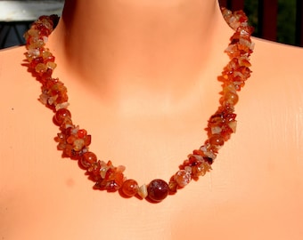 carnelian necklace, ombré carnelian necklace, intricately braided necklace, statement necklace, gift for her