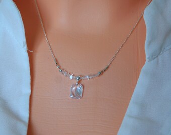 Herkimer diamond necklace, herkimer bar necklace with zircon pendant, sparkly herkimer necklace, sterling silver herkimer necklace