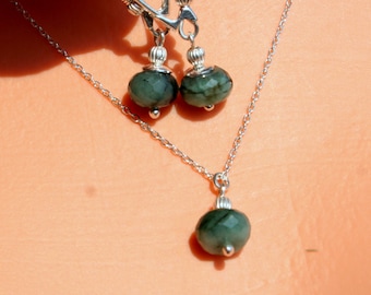Smaragd-Set, echte Smaragd-Halskette und echte Smaragd-Ohrringe, Sterling-Silber-Schmuck, echter Smaragd, Mai-Geburtsstein-Geschenk für Frauen