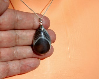 Collier en agate du Botswana, pendentif en agate du Botswana, collier en argent sterling, collier de pierres précieuses, collier tendance, cadeau pour elle