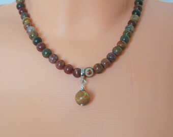 Jasper necklace, picasso jasper necklace, multi color gemstone beaded necklace, Aries zodiac jewelry, best gift for her