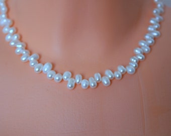 Collier de perles d'eau douce, collier de mariage de perles blanches comme neige, collier de perles de mariée, collier de perles de haute qualité, cadeau d'anniversaire pour femme