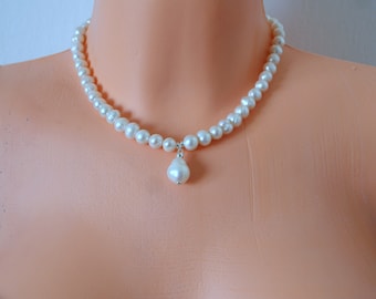 Collier de perles, collier de perles de charme, collier de mariage de véritables perles d'eau douce, collier de perles de mariée, cadeau d'anniversaire pour femme