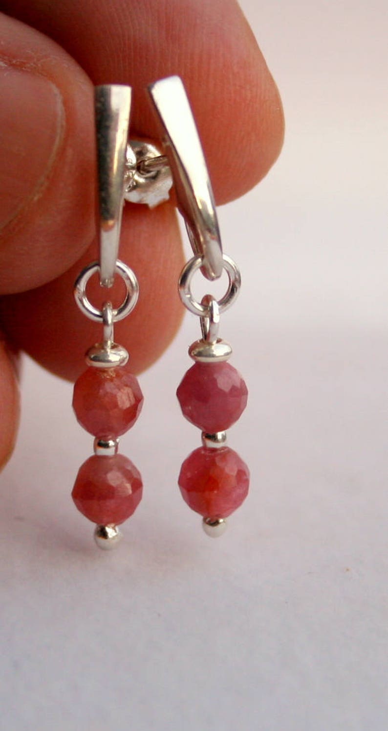 ruby earrings, genuine rubies earrings, sterling silver earrings, dainty ruby earrings, July birthstone jewelry gift for her image 2