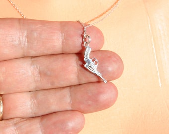 Sterling silver gun necklace, dainty revolver pendant necklace, gun charm necklace for her, cowboy necklace, cowgirl birthday jewelry