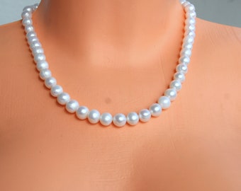 collier de perles d'eau douce, perles blanches comme neige AAA+, collier de mariage, collier de perles pour la mariée, collier de perles de haute qualité, cadeau pour mère