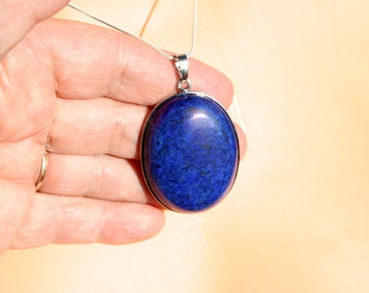 genuine lapis lazuli necklace, sterling silver pendant necklace, crystal necklace, lapis lazuli gemstone jewerly, nice gift for her