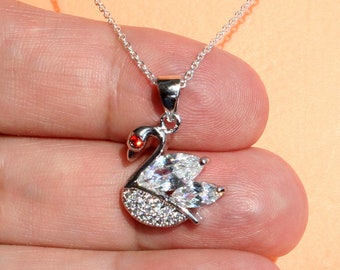 swan necklace, swan pendant made of Swarovski crystal decorated with CZ stone, sterling silver necklace, sparkling necklace, gift for her