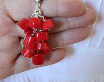 koraal ketting, lange rode koraal ketting, rode koraal hanger ketting, statement koraal ketting, cadeau voor haar