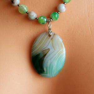Green agate necklace, healing gemstone necklaces, beadwork necklace, designer necklace, mala necklace, jewelry gift for her image 3