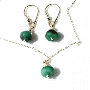 emerald set, real emerald necklace and real emerald earrings, sterling silver jewelry, genuine emerald, May birthstone gift for women