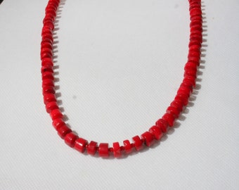 red coral necklace, long red coral necklace, chunky red necklace, genuine coral jewelry, lovely true red color necklace