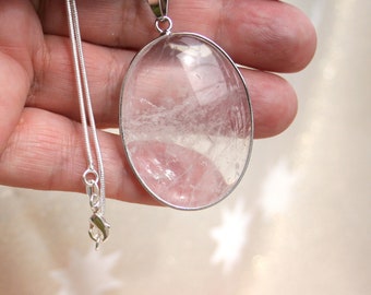 Rock crystal necklace, rock crystal pendant, sterling silver necklace, protective jewelry, everyday necklace, nice gift for women