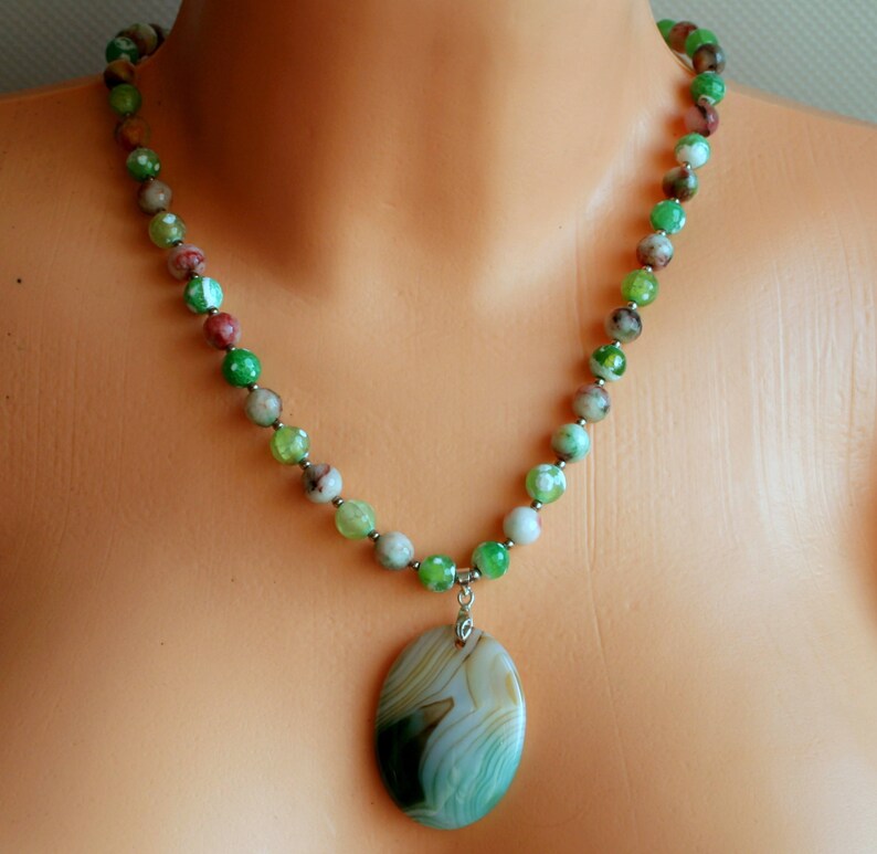 Green agate necklace, healing gemstone necklaces, beadwork necklace, designer necklace, mala necklace, jewelry gift for her image 5