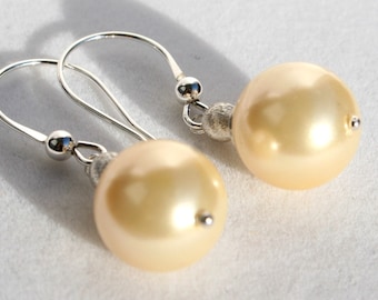pearl earrings, sterling silver pearl earrings, vanilla colour long pearl earrings, bridal earrings,  wedding earrings, jewelry gift for her
