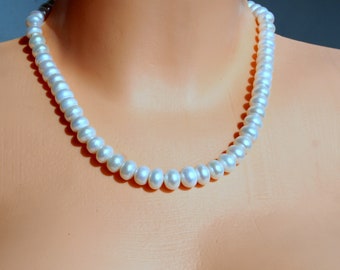 pearl necklace, high quality freshwater pearl necklace, wedding pearl necklace, white pearls necklace, stylish pearl necklace, gift for her