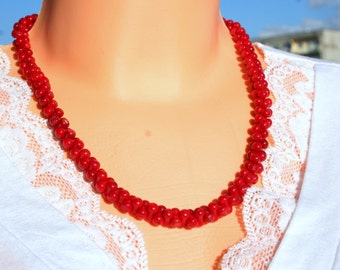 collier de corail rouge, collier de corail bambou, collier de mariage rouge, collier de corail véritable, cadeau pour femme