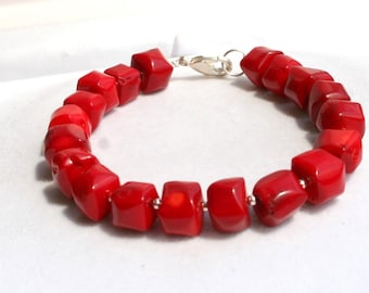 red coral bracelet, coral jewelry, December birthstone, red bracelet, protective bracelet