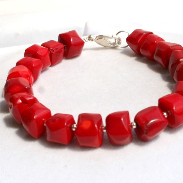 red coral bracelet, coral jewelry, December birthstone, red bracelet, protective bracelet