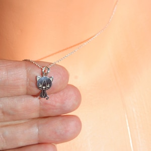 tiny sterling silver cat necklace, little kitty necklace, silver charm necklace, cat lover necklace, nice gift idea, gift for girl