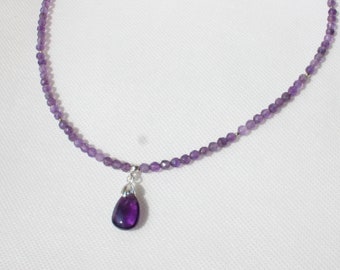 collar de amatista, collar colgante de amatista, collar de piedra de nacimiento de febrero, collar diminuto de amatista púrpura, collar violeta, regalo para ella